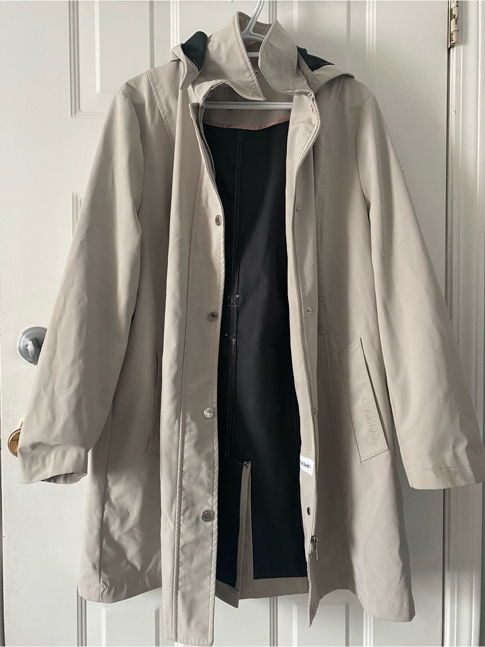 Calvin Klein Light Beige Hooded Trench Coat